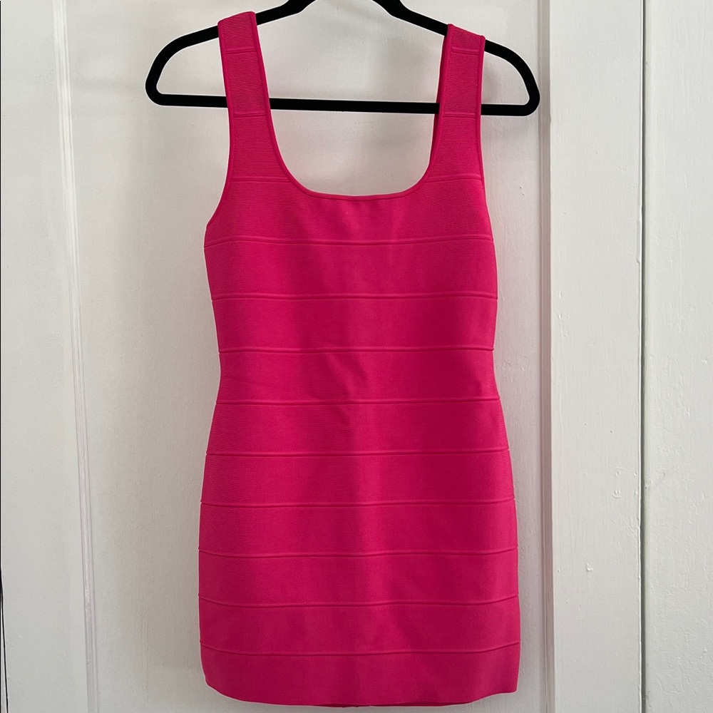 Herve Leger Vibrant Pink Bandage Mini Dress